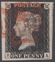 STAMPS Plate 1b (RA), superb four margin example, huge margins, cancelled by red MX SG 2