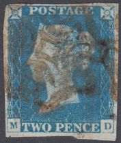 STAMPS Plate 1 four margin example lettered (MD) cancelled by red MX