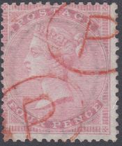STAMPS 1857 4d Rose-Carmine, superb used example cancelled by Red P Cancels SG 66