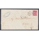 STAMPS 1859 wrapper from Malta to Geneva with 4d Rose SG 66a