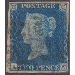 STAMPS Plate 2 four margin example lettered, cancelled by black MX (AK)