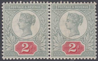 STAMPS 1887 2d Green and Carmine lightly mounted mint pair, "Double frame line at left" SG 200