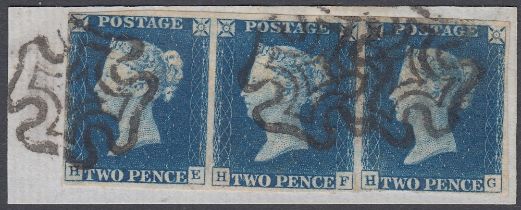 STAMPS Plate 2 strip of three used on piece, clear margins, nice item SG 5