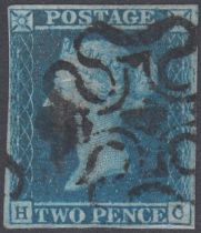 STAMPS 1841 2d Blue four margin example cancelled by No 4 in MX SG 14f