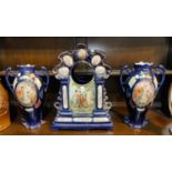 A pair of Vienna style baluster two handled vases, with classical scenes in polychrome to the