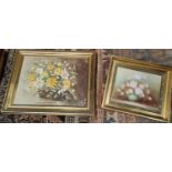 C. H. Hall: still life Yellow flowers on board in gilt frame; Robert Cot smaller oil on board