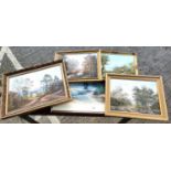 A selection of gilt framed oil paintings and water colours