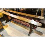 A pair of 19th century long thin oak benches, length 180cm