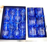 A set of 6 Bohemian crystal tumblers by Henry Marchant,  boxed, 10cm; 8 Bohemian crystal wine