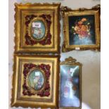 20th Century, 2 miniatures of flowers, signed indistinctly, 8 x 16cm, in ornate gilt frames and 2