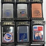 Six Zippo lighters:  Space Lab 01; Space Shuttle KSC Florida; Bush & Gorbachev; US 6th Fleet pinup