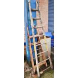 A vintage wooden Simplex decorators A-frame ladder and a single wall ladder (for display purposes