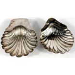 Two hallmarked silver shell dishes on triple-ball feet, Chester date worn, London 1895, gross 3.5oz