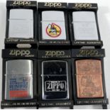 Six history of Zippo lighters:  Fan Club Japan; The American Tradition; Copper 1932-82; 2 others