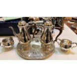 A silver plated 4 piece coffee service by Barker Ellis, with gadrooned border and matched serving