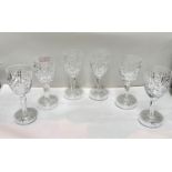 Six Waterford wine glasses with hexagonal tapering stems, height 16.5cm