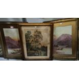 A pair of Edwardian coloured prints, Highland scenes and other coloured prints