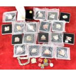 A good selection of Manchester United League winners and other pin badges, a silver gilt pendant etc