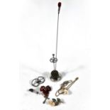 A Silver hat pin with amber coloured golf club shaped terminal, hall marked silver stand, other