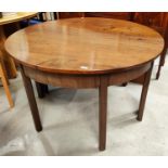 A pair of Victorian mahogany demi lune side tables, with central connecting leaf, on squared