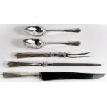 A hallmarked silver handled carving set by Walker & Hall, Sheffield 1970 (matched sharpener not