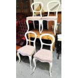 A set of 4 white painted bedroom chairs with balloon backs