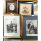 Three 19th century prints of children; a miniature print of a young sailor, all framed and glazed.