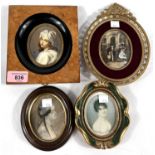 Two mid 20th century reproduction miniatures of 18th century street scene in pierced ormolu