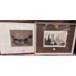 Wm Strang:  Street scene, artist signed etching, 15 x 20cm, framed; Ernest Hampshire:  Houses of