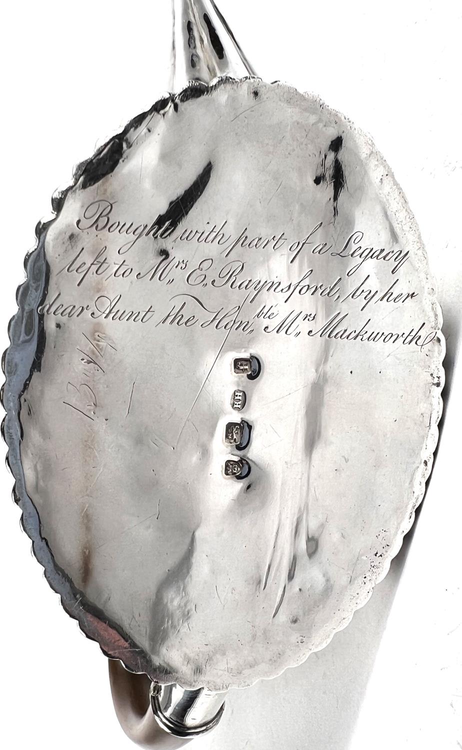 A Georgian hallmarked silver tea pot of oval ribbed form with inscriptions, London 1781, maker - Image 3 of 3
