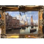 20th Century:  Venetian Canal Scene, oil on canvas, signed indistinctly, 49 x 70cm