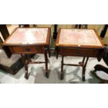 A reproduction pair of dwarf Sutherland occasional tables in mahogany; a reproduction mahogany