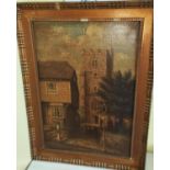 An early 20th century oil on canvas of Kent Church monogrammed JM 1919 in gilt frame