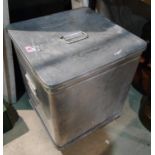 A vintage aluminium Grundybin box on wheels