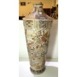 A tall Japanese satsuma crackle glaze vase decorated with warriors in panels, gilt decoration with