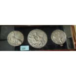 PISANO MEDALS - 3 19th century electrotype casts of early Pisano medals, in display case 37 x 14.5cm