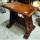 An oak 1930's stool/ occasional table with underself stretcher, a-frame
