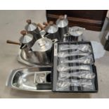 A large quantity of Old Hall stainless steel by Robert Welch:  Mabel Lucie Attwell dish; 2 x 2 piece