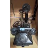 A 1920's/30's candlestick telephone; another similar with push button operator service