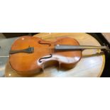 A Modern good quality full size cello with two piece back, scrolling head decoration, L122cm