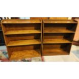 Three mid 20th century book cases stained wood three height, length 77cm, height 89cm