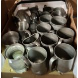 A selection of 19th century and later pewter tankards