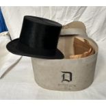 A good quality late 19th/ early 20th century Dunn & co of London top hat in box, length 19cm