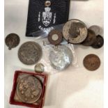 US an 1889 silver dollar; A. FATTORINI GOLDSMITH, HARROGATE gilt metal guinea token, other items