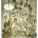 A large quantity of brass 3d's, 1600 coins approx (11.2kg)