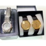 A ladies Sekonda wristwatch with quartz movement, boxed; a pair of Lobor quartz dress watches, boxed