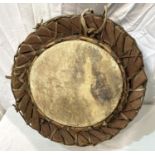 An early to mid 20th century African style tribal drum with interlinking wooden sections, with