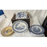 An American pair of "Columbia" blue & white commemorative plates; other blue & white ware; Dickens