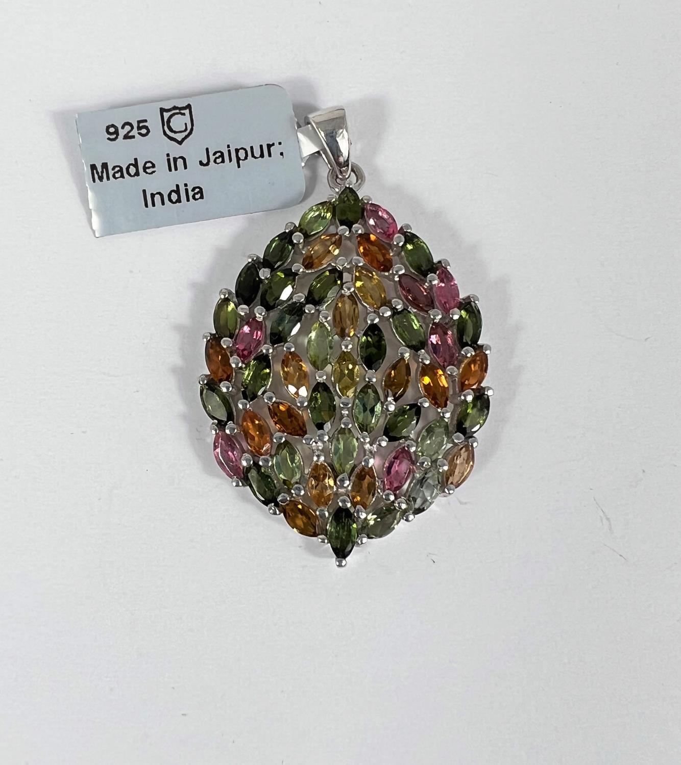 3 sterling silver pendant drops including Tutti-Frutti tourmaline, 7.4gms; a black spinel and - Image 2 of 2