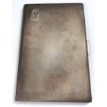 A hall marked silver engine turned cigarette case, monogrammed with slip case, 13x8cm, Birmingham